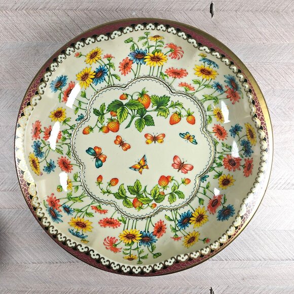 Vintage Daher Decorated Ware Strawberry Butterfly Floral Tin Metal Bowl England - Picture 3 of 7